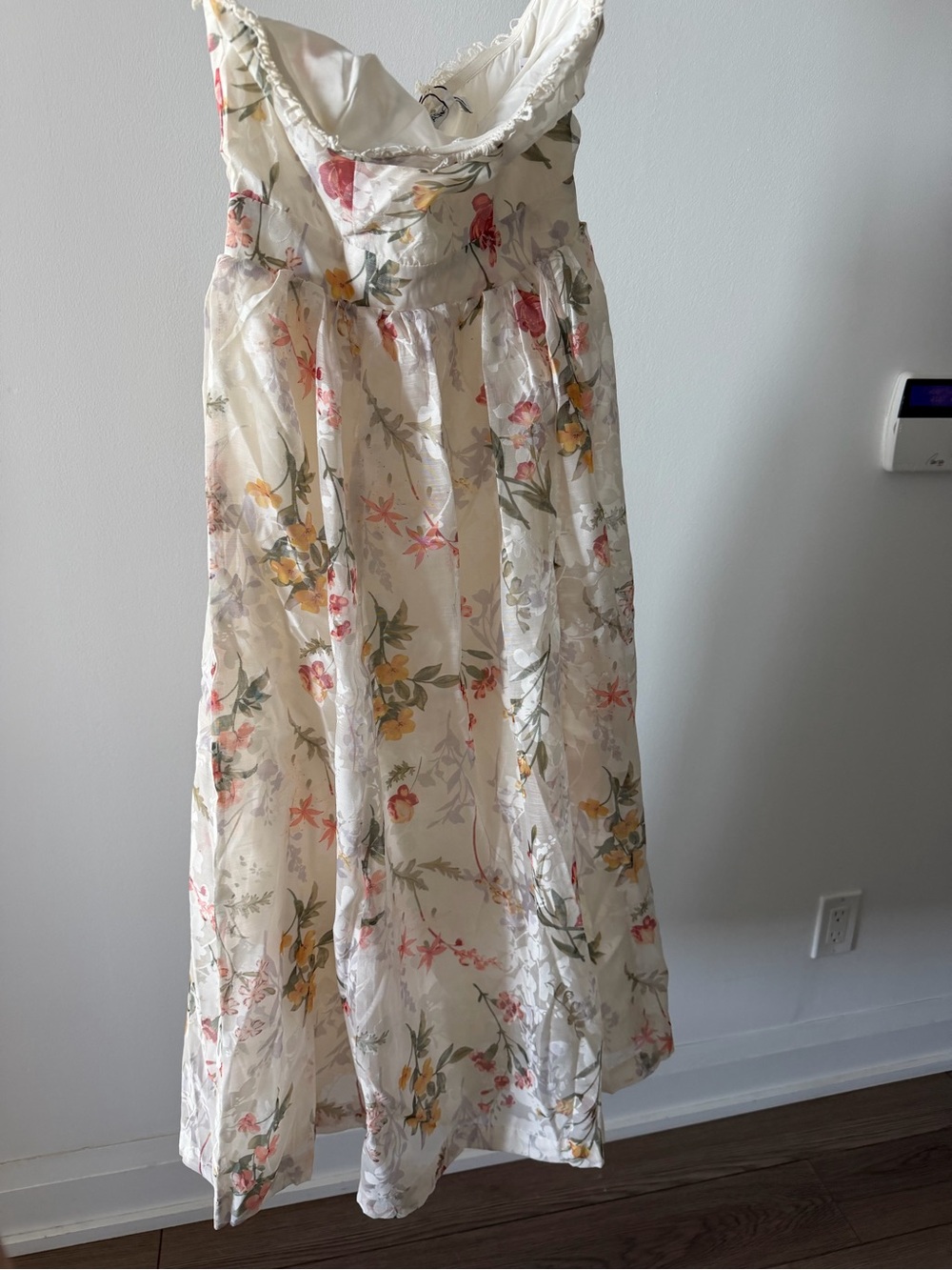 Small Floral A-Line Maxi Skirt in Cream with Pink & Yellow Accents fashion nova